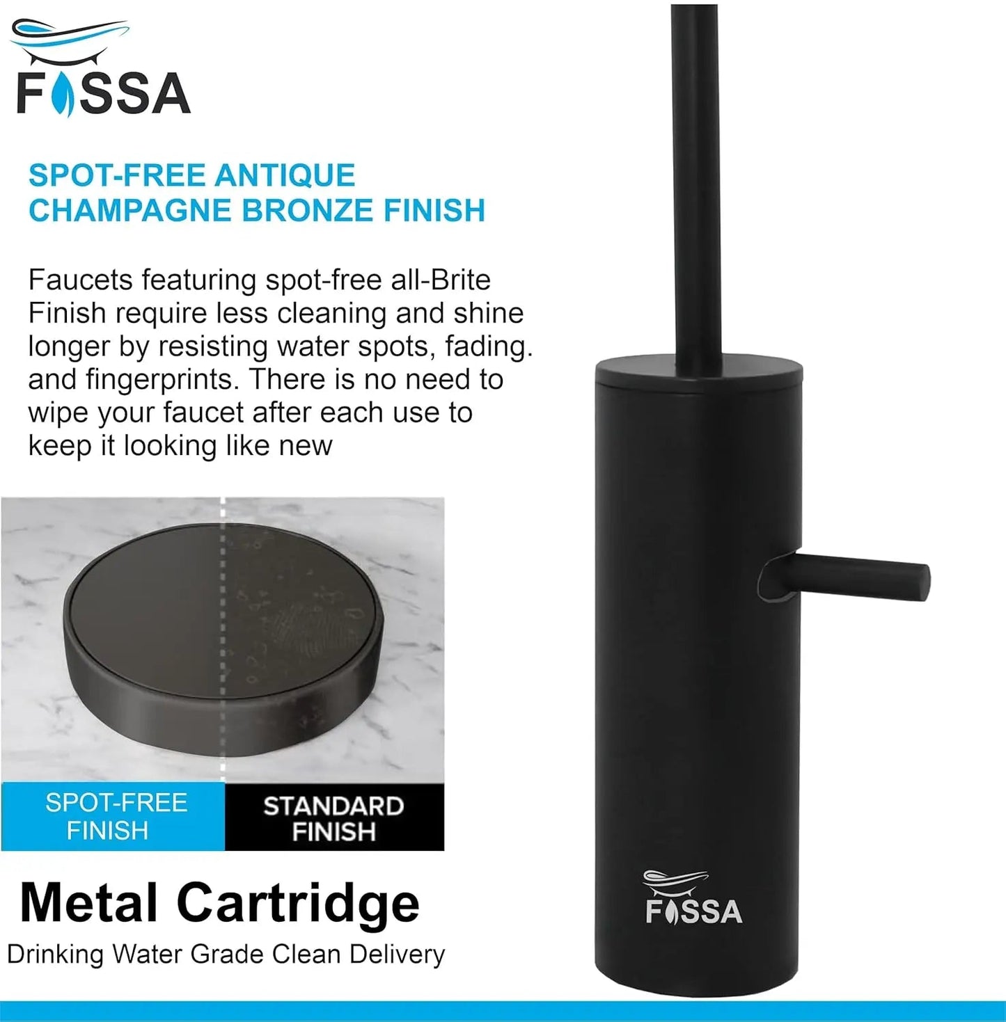 Fossa Opera L Bend RO Tap Kitchen Water Filter Faucet, 100% Lead-Free Drinking Water Faucet Stainless Steel Brushed Nickel Finish (Black)-2