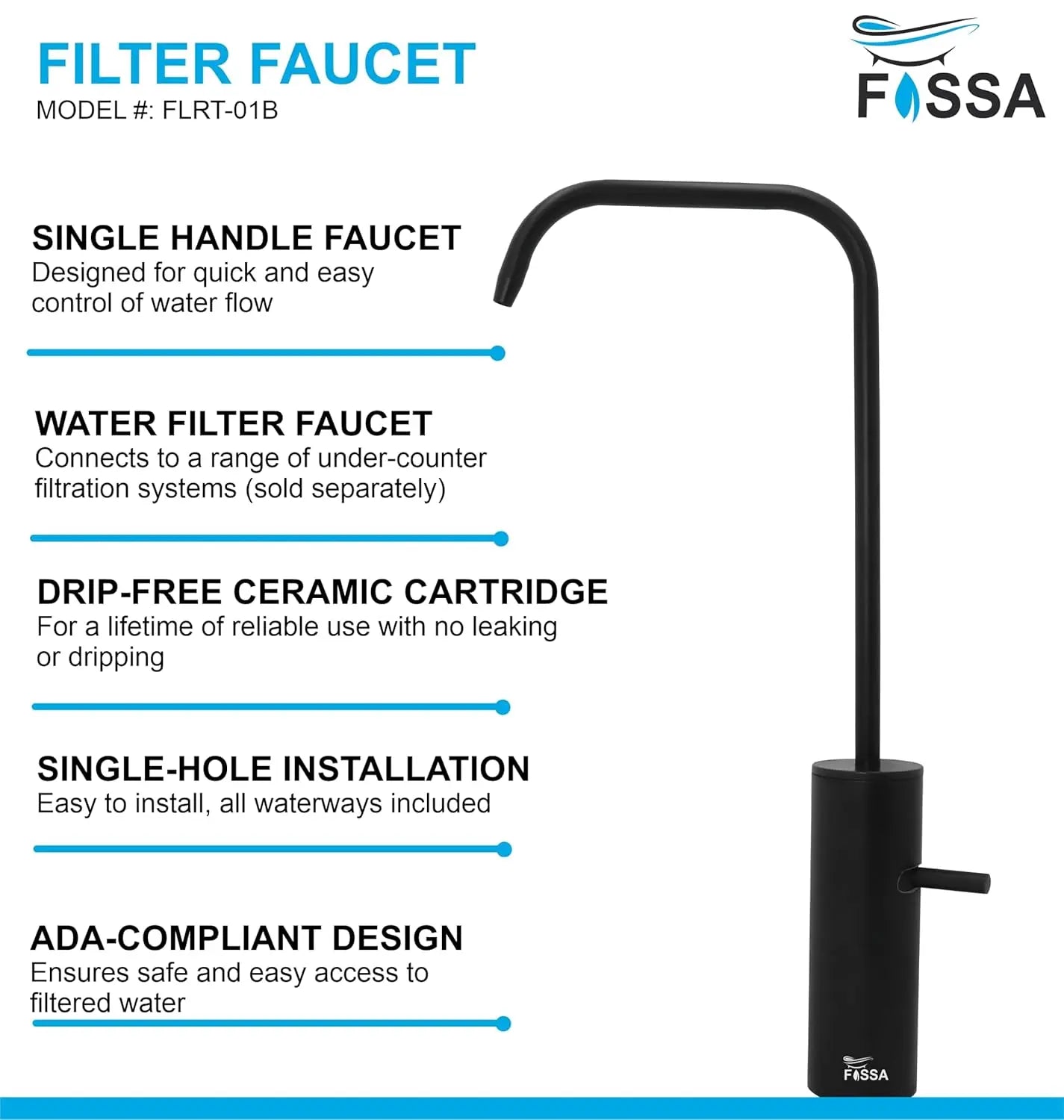 Fossa Opera L Bend RO Tap Kitchen Water Filter Faucet, 100% Lead-Free Drinking Water Faucet Stainless Steel Brushed Nickel Finish (Black)-4